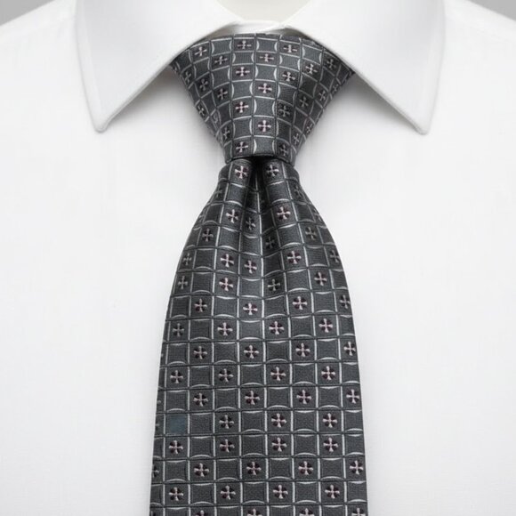 Jones New York Silk Tie Geometric Gray Silver Red Formal Business Dress - Picture 2 of 8